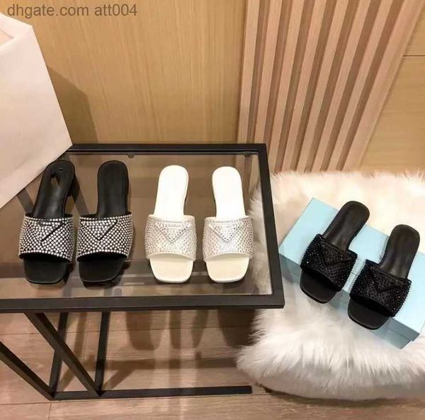 

new style designer rhinestone flat bottom slippers sandals fashion outdoor leisure luxury slipper leather lining dinner wedding sandbeach sa, Black