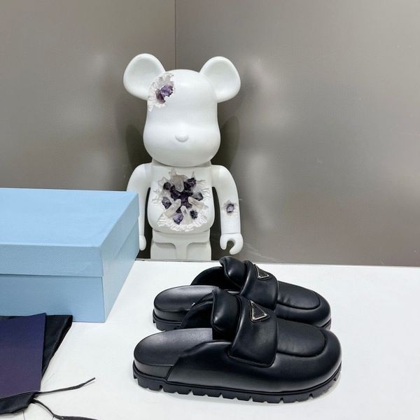 

casual shoes women designer sandals foam rubber sandal fashion platform slides triangle metal slippers retro beach loafers round toe 03, Black