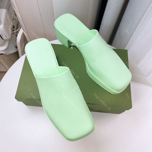 

women rubber slide sandal closed toe moccasins mule chunky heel slipper letters embossed slides with box, Black