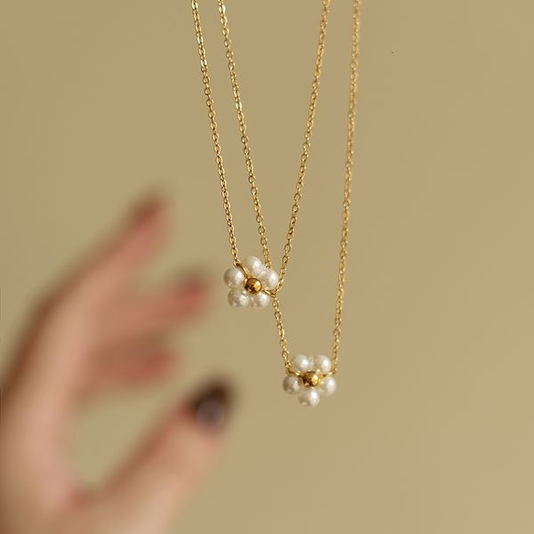 

wedding jewelry sets stainless steel plated 18k gold handmade pearl flower necklace women luxury elegant bridesmaid accessories 230517, Slivery;golden