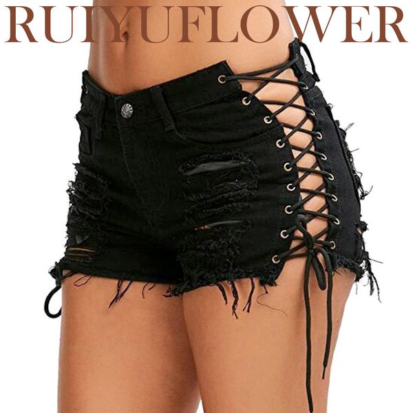 

womens shorts summer lady casual splicing lift hip high waist hollow tether denim beach pants mini jeans costume women clothes 230516, White;black