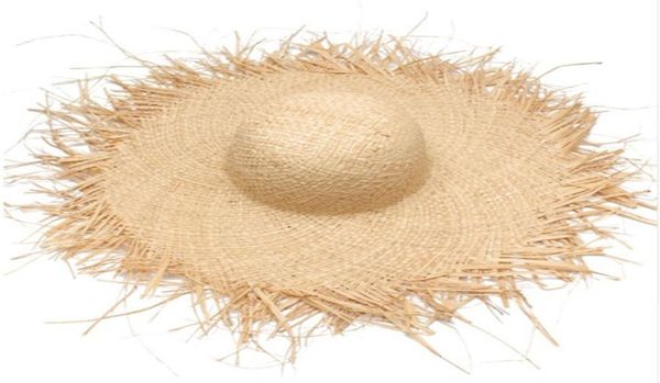 

natural large wide brim raffia straw hats woven circle fringe beach cap summer hollow out big straw hat1602189, Blue;gray