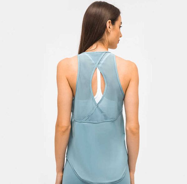 

l-127 women's tanks relaxed breathable fitness yoga shirt camis suit back hollow splicing mesh quick drying sports vest23ess