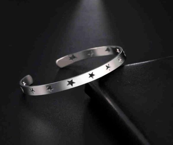 

fashion hollow star adjustable bangles for women girls stainless steel cuff bracelet party wedding jewelry friend gifts l2206222595304, Golden;silver