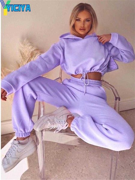 

yiciya women's two piece pants spring autumn streetwear crop women joggers 2 sets hooded sweatshirt set tracksuit outfits sweatpants, White