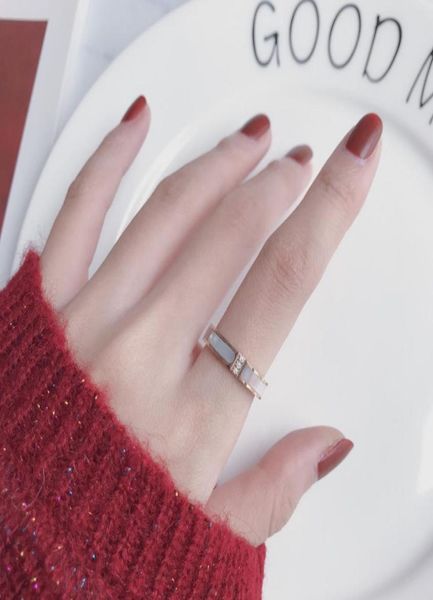 

female shell inlaid with white stone titanium steel korea fashion ring for women 2021 trend jewelry2851747, Silver