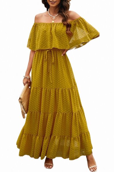 

yellow yellow yellow off shoulder ruffle swiss dot maxi dress j3zz#, Black;pink