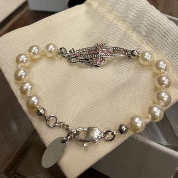 

saturn pearl bracelet planet design pink diamond bracelet pearl women's bracelet with original box, Black