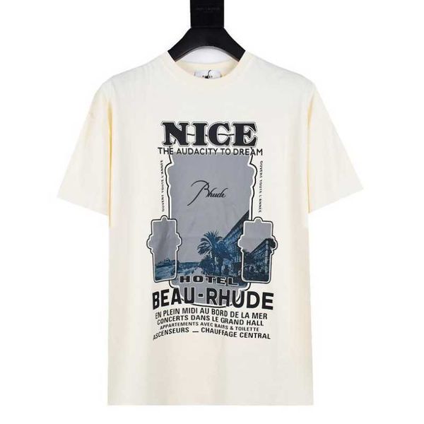 

men's hoodies sweatshirts 23ss landscape letter printing rhude t shirt men women eu size 100% cotton rhude tees fashion summer wholesal, Black