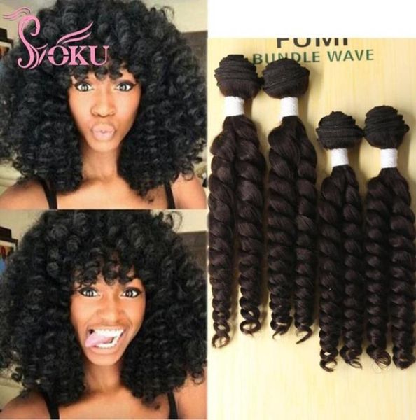 

synthetic hair weaving funmi curly hair bundles for full head 1618 inch soku afro loose curl wave short weave hair extensions 2202590837, Black;brown