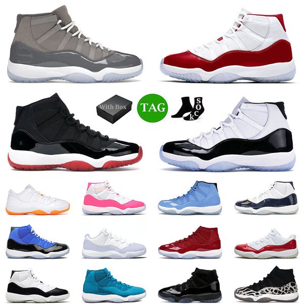 

sports sneakers with box basketball jumpman shoes 11 11s xi cool grey cherry bred concord tour yellow university blue mens women trainers eu