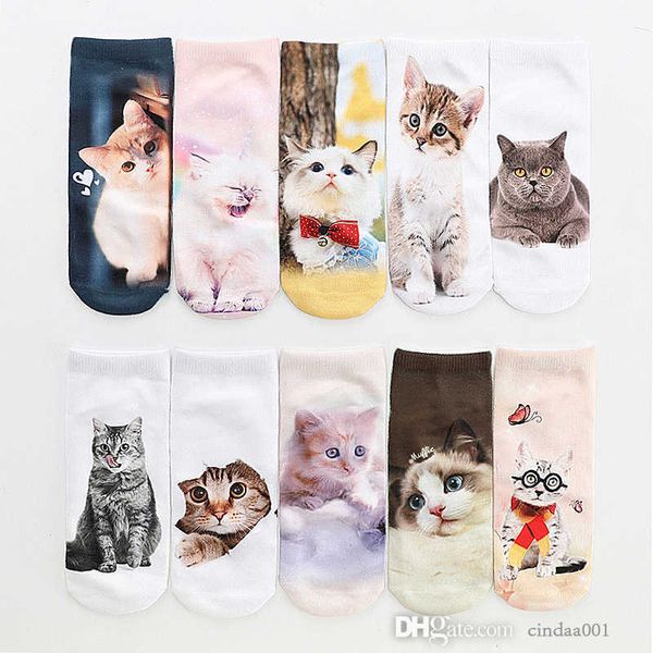 

2023 summer 3d digital printing flower socks cartoon animal mens and womens boat socks 20cm, Black
