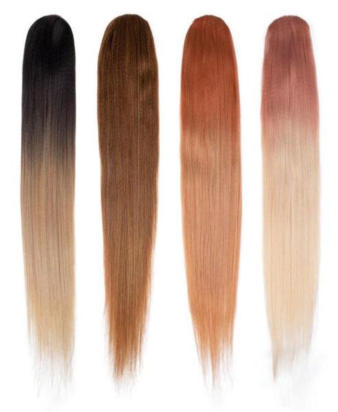 

34 inch sleek ponytail colored straight extensions pink blonde hair bundles drawstring clip brown 2202176434990, Black;brown