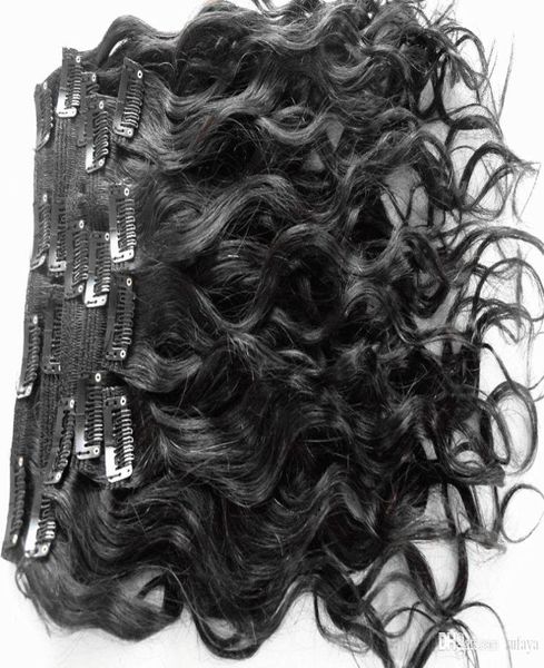 

brazilian human virgin remy hair extensions 9 pieces clip in hair wave hair jet black color4279145, Black;brown
