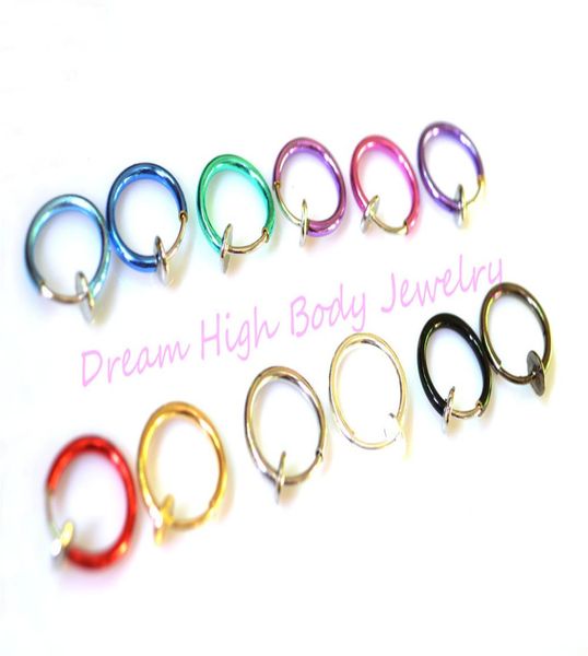 

clip on ear fake hoop body nose lip ring stud earrings punk goth piercing 13mm mixed colors no piercing cartilage septum1116642, Slivery;golden