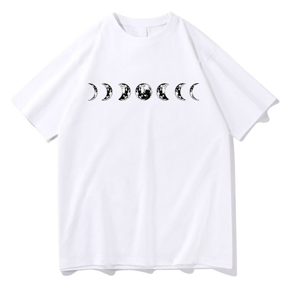 

designer t-shirt boys and girls short sleeve women's fashion moon print loose casual harajuku ton sleeve women's breathable casual, White;black
