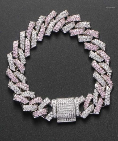 

european and american men039s hiphop personality bar cuban bracelet pink white color microinlaid zircon 14mm trendy beaded s8574916, Black