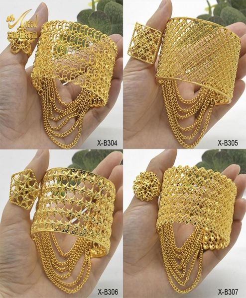 

bangle aniid tassel cuff bracelet with ring female 24k dubai gold color designer bracelets for women luxury ethiopian jewelry 22095485012, Black