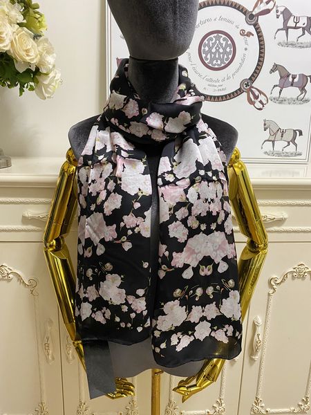 

women's long scarf scarves shawl 100% silk material black pint letter flower pattern big size 180cm - 65cm, Blue;gray