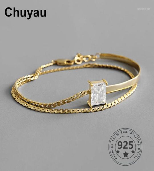 

other bracelets chuyau 925 sterling silver zircon double layer square adjustable for women jewelry gift 19429833, Golden;silver
