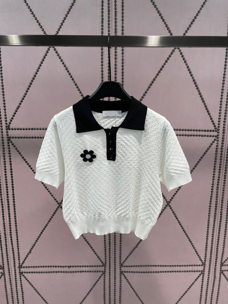 

fashion designer women's flower sweaters turn down collar short sleeve knitted women single breasted lady knitwear 2023, White;black