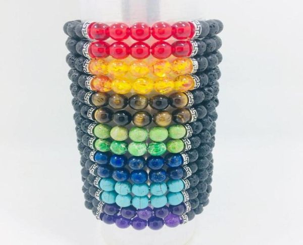 

beaded strands 14pcs chakra bracelets yoga inner peace bracelet friendship lava rock natural stone couple bangle black5081936, Black