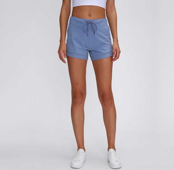 

l-2022 women sports shorts casual yoga pants cinchable drawcord short soft fabric running sweatpants fitness training trousers nake-feeling