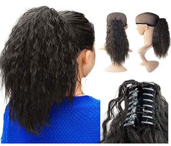

evermagichair claw ponytail clip in hair extensions long yaki curly hairpiece 80g with jaw clip 1b2334306284341, Black