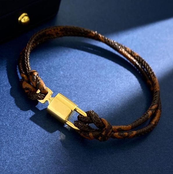 

designer jewelry women leather bracelet double key charm bracelets stainless steel luxury brown floral new style5755804, Black