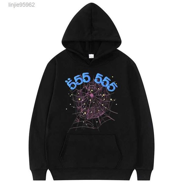 

fashion creativity 555555 angel number hoodie men women spider web pattern sweatshirt loose clothing g220813uos8, Black