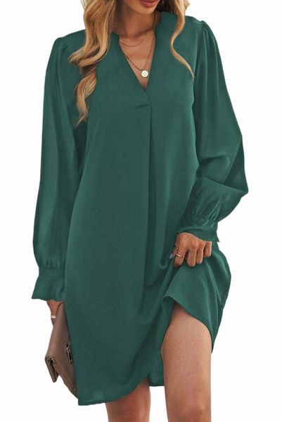 

green split v neck ruffled sleeves shirt dress 24sg#, Black;pink