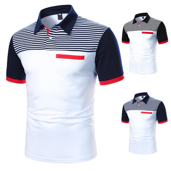 

men's polos men polo shirt short sleeve stripe clothing summer streetwear casual fashion 230517, White;black