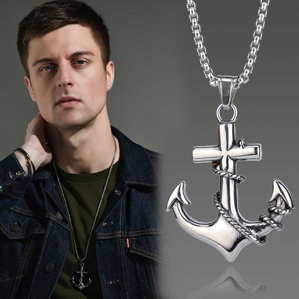 

jewelry pendant necklace 2021 jewelry fashion boat anchor necklace hip hop men's and wo titanium steel cross, Black