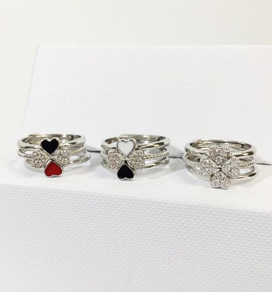 

stainless steel ladies 3 piece ring set clover women sweet four leaf ring three color heart ring for women6876684, Golden;silver
