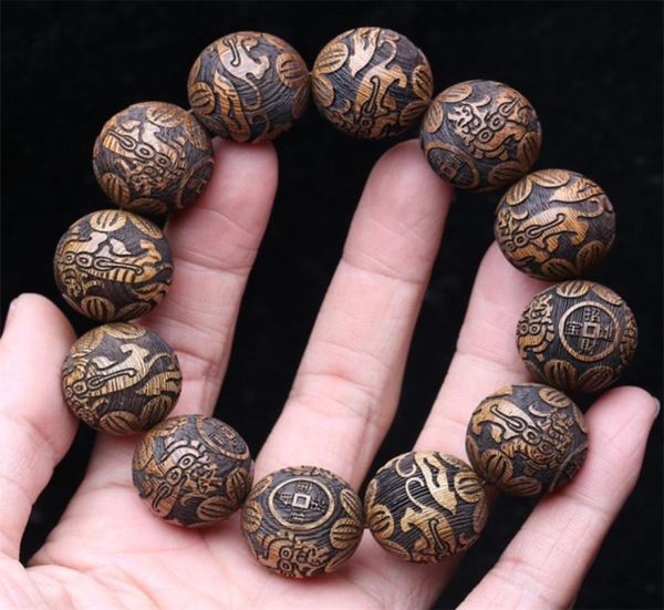

bangle natural wood bracelet tibetan buddhism beads gold men039s 20mm lucky beast genuine 2209091830294, Black