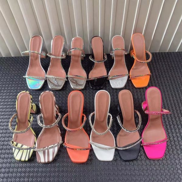 

amina muaddi rose red sandals 95mm crystal embellished strap spool heels heel for slipper women summer luxury designers shoes sandals banque, Black