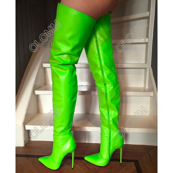 

olomm women spring crotch boots side zipper stiletto heels pointed toe gorgeous 12 colors club shoes women plus us size 5-15, Black