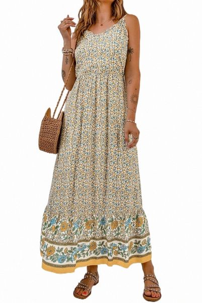 

apricot floral print smocked back sleeveless maxi dress c77q#, Black;pink