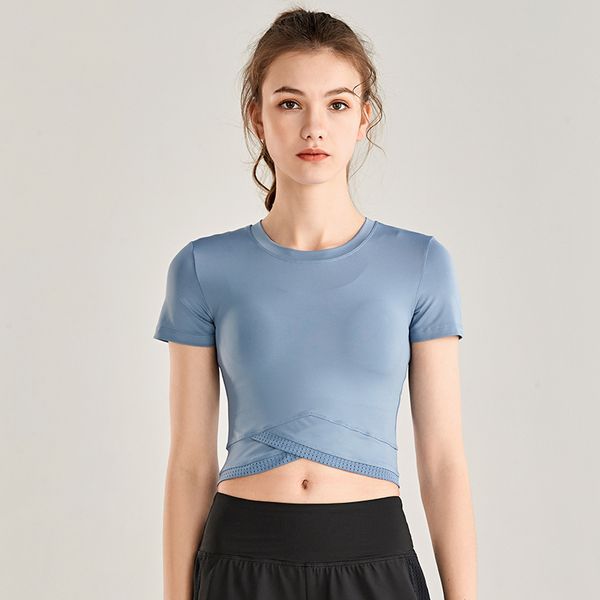 

ll women yoga outfit short sleeve crew neck breathable seamless quick dry fintness gym short summer t shirt 1235