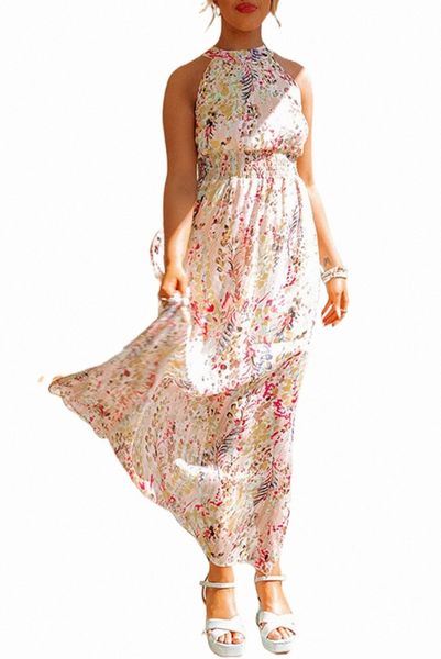 

multicolor crisscross backless long floral dress z4id#, Black;pink