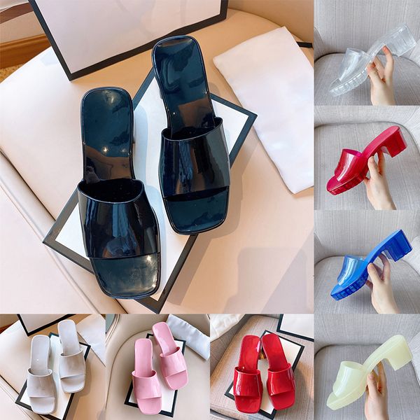 

designer sandals women chunky heels embossed slides rubber jelly black transparent clear white luxury red red ladies platform slider beach s