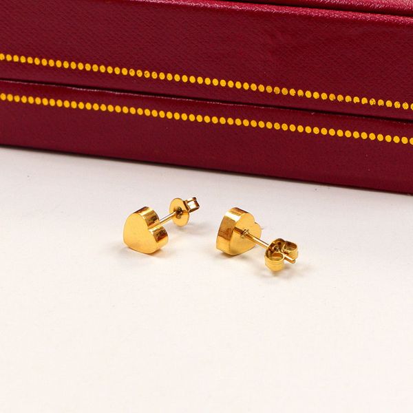 

classic fashion lady brass titanium steel love heart shaped engagement wedding stud earrings 3 color, Golden;silver