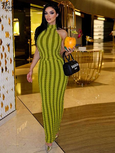 

rukas halter sleeveless backless striped print patchwork slim maxi dress 2023 summer women clothes vacation nightclub, White;black