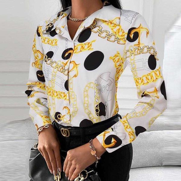 

spring and autumn womens elegant shirt printed long sleeve pullover, White
