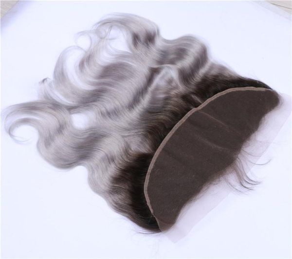 

two tone 1bgrey brazilian ombre human hair full lace 13x4 frontal closure body wave 824quot in stock silver grey ombre lace fr2968546, Black;brown