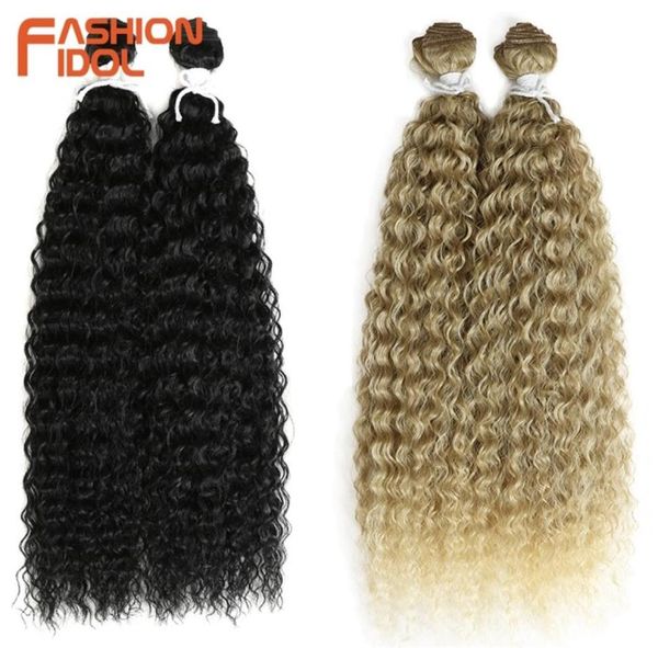 

fashion idol 22 inch synthetic hair natural kinky curly wave hair extensions 2pcslot heat resistant ombre weave hair bundles 22067553257, Black;brown