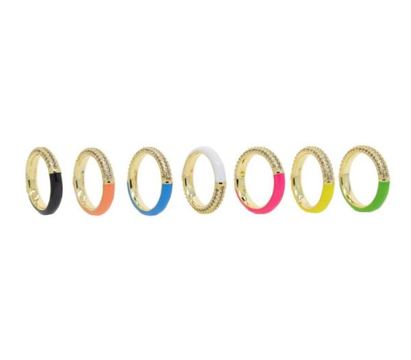 

2021 fashion rainbow women jewelry unique half neon enamel stacking cz eternity band ring8980177, Silver