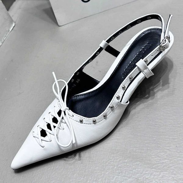 

nxy sandals heeled shoes for ladies slides female slingbacks 2023 fashion pointed toe rivet woman pumps medium high heels 230511, Black