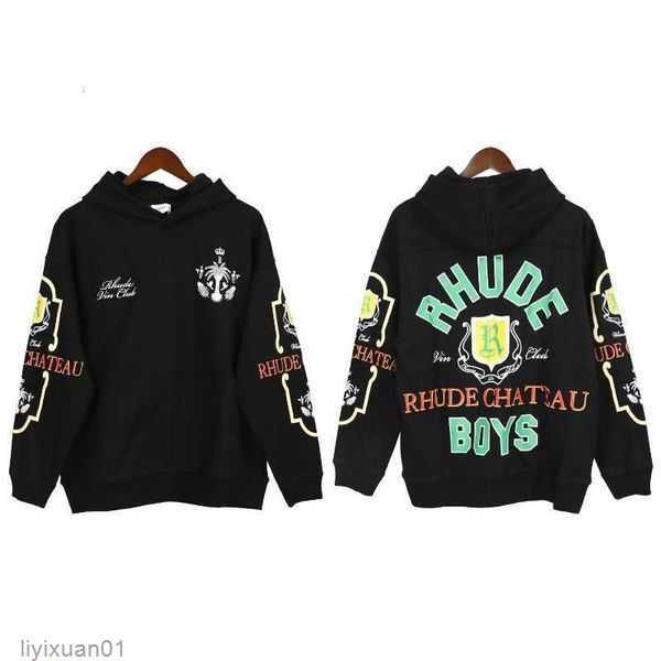 

men's casual loose hoodie style trend fashion 23ss large lettered printing rhude sweatshirts men women size ue 100 autumn winter hippie, Black