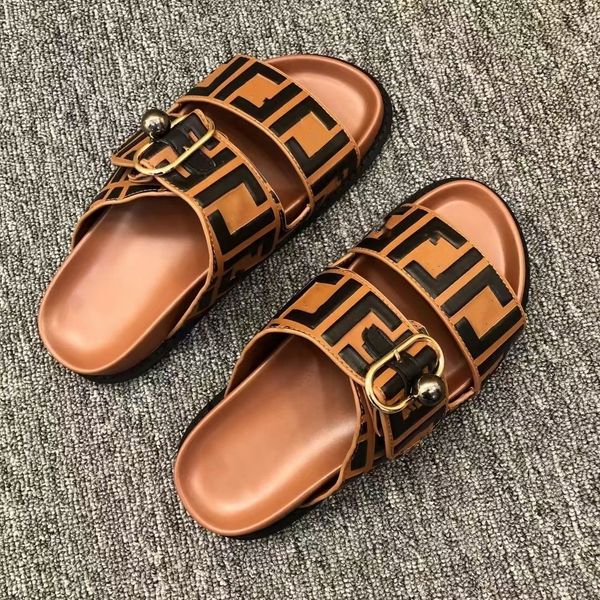 

feel brown ff fabric sandals womens men double strap flat slippers paris luxurys famous designers slippers fashion summer slide beach sandal, Black